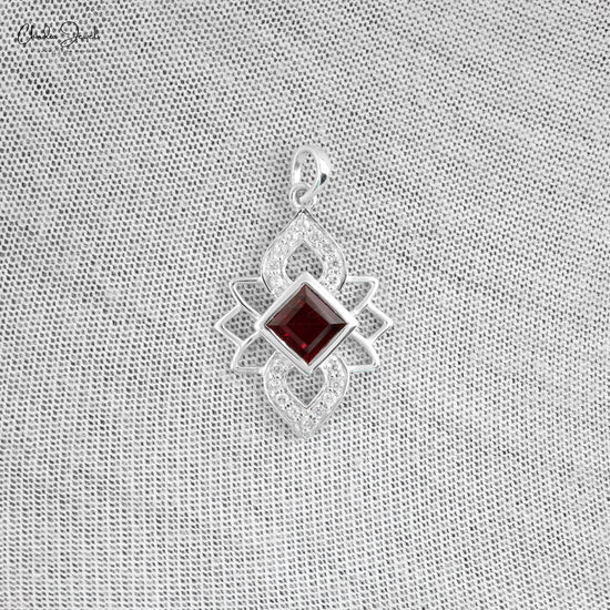 Load image into Gallery viewer, 925 Sterling Silver Designer Floral Pendant 5mm Garnet AAA Quality Square Cut Gemstone Pendant At Discount Price
