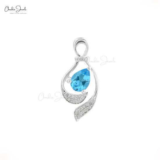 Blue Topaz Gemstone Silver Pendant Cubic Zircon Jewelry