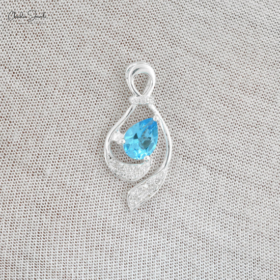 Load image into Gallery viewer, Natural Swiss Blue Topaz Pendant AAA Quality Jewelry At Offer Price 925 Sterling Silver December Birthstone Jewelry
