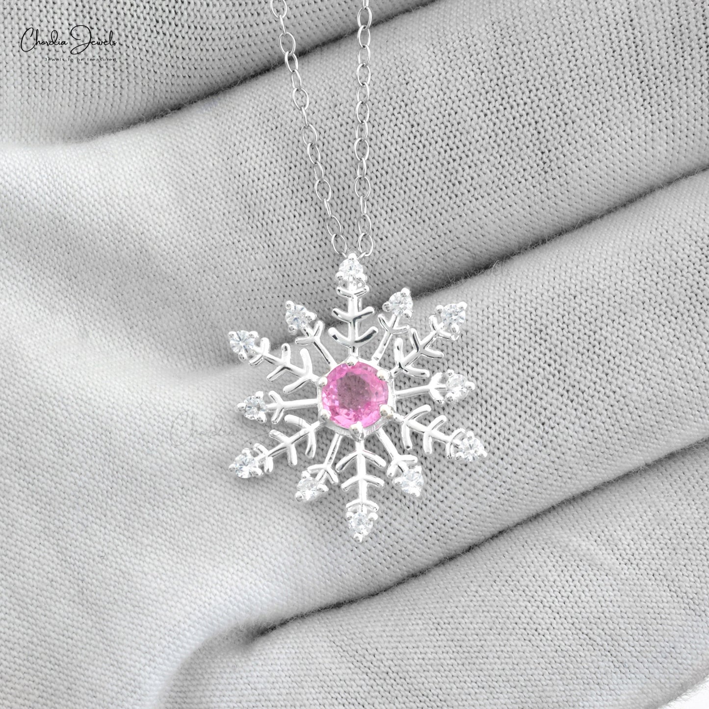 Pink Sapphire Gemstone Silver Pendant Cubic Zircon Jewelry