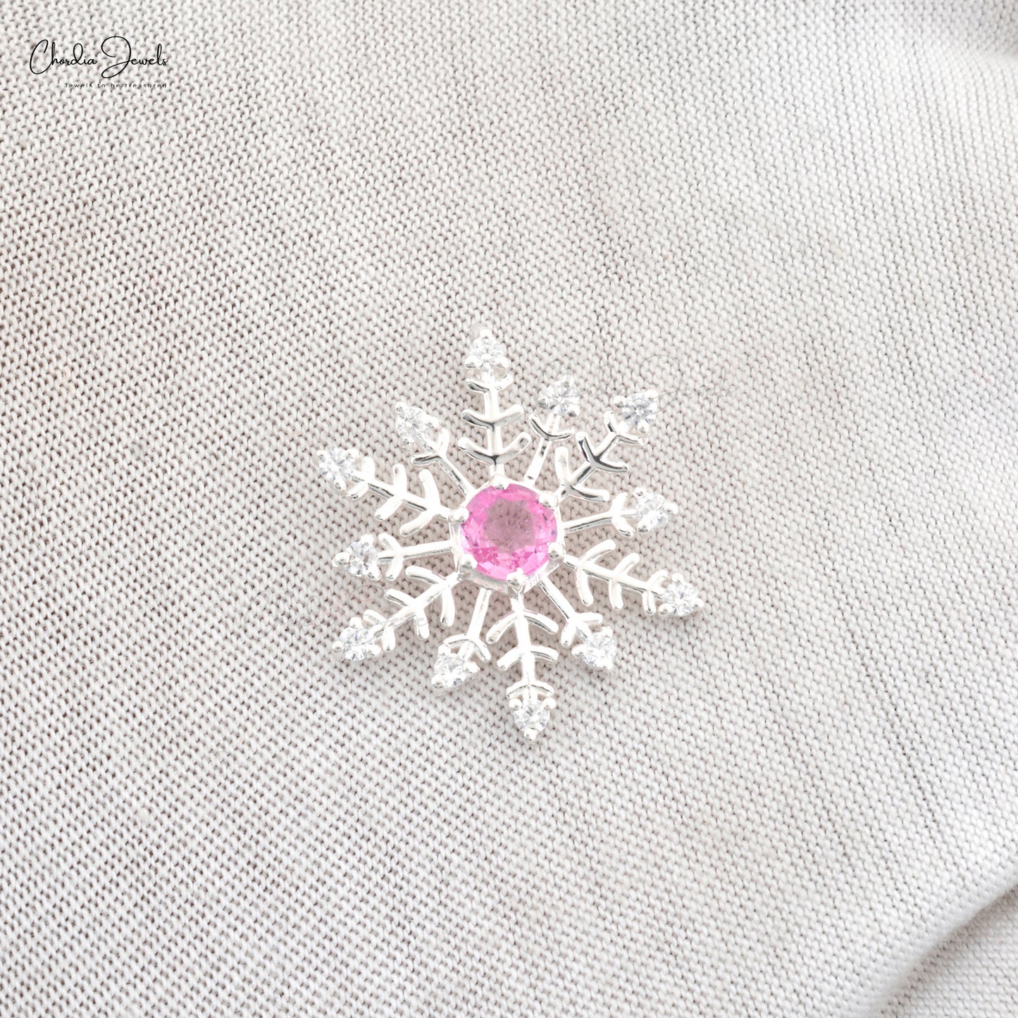 Load image into Gallery viewer, Fine Quality Jewelry At Wholesale Price Pink Sapphire Snow Flake Shaped Pendant with Cubic Zircon in 925 Sterling Silver Pendant
