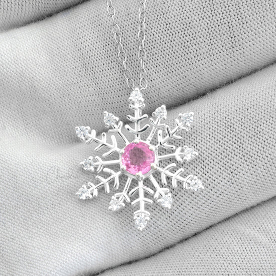 Fine Quality Jewelry At Wholesale Price Pink Sapphire Snow Flake Shaped Pendant with Cubic Zircon in 925 Sterling Silver Pendant