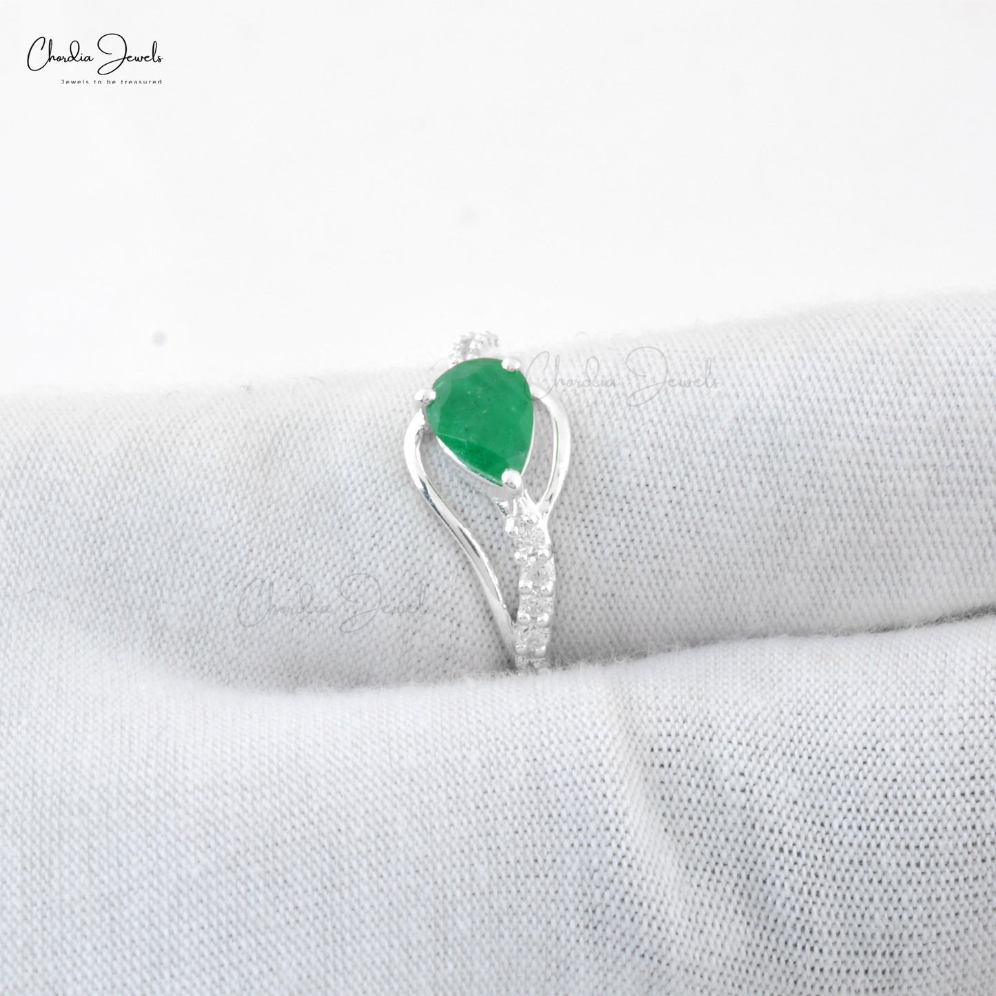 Pear Cut Authentic Emerald and Cubic Zircon Swirl Ring in 925 Sterling Silver May Birthstone Ring For Anniversary Gift At Offer Price