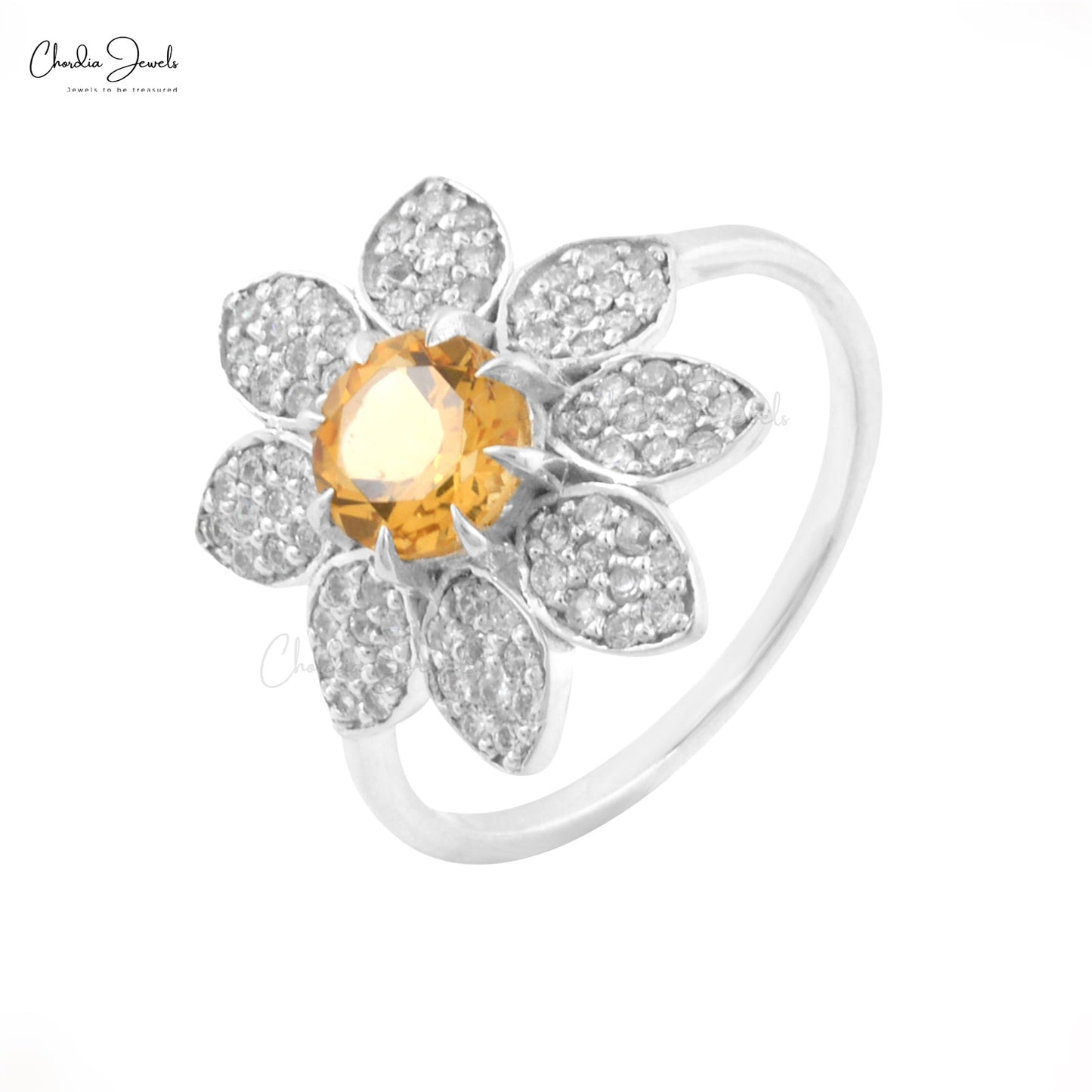 Citrine Gemstone Silver Ring Zircon Jewelry