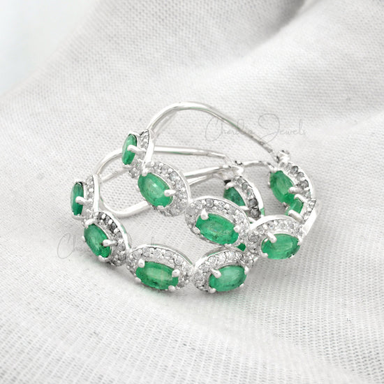Emerald Gemstone silver Earrings Cubic Zircon Halo Earrings latch Back Earrings