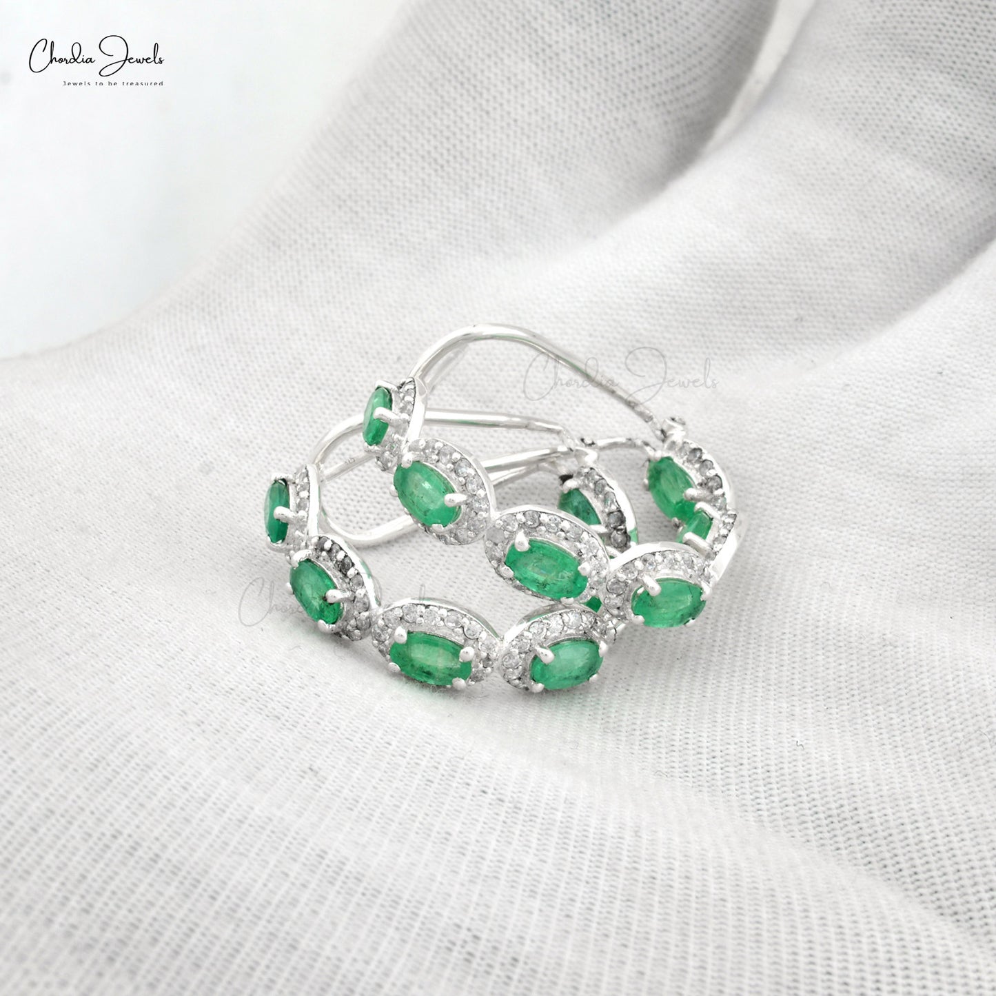 Top-Quality Emerald Halo Huggies Earrings in 925 Sterling Silver with Cubic Zircon At Discount Price