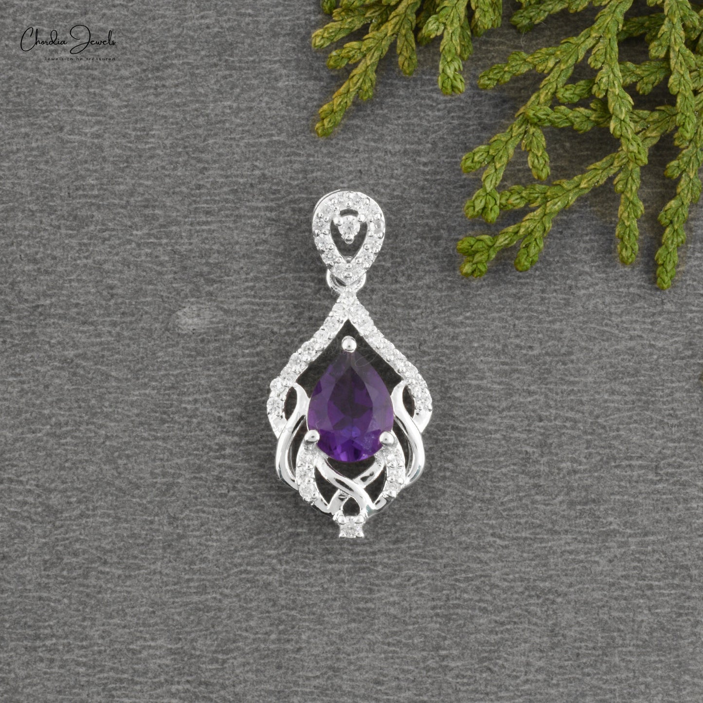 Dangling Amethyst Swirl Pendant in 925 sterling Silver Top Quality Cubic Zircon Jewelry February Birthstone Pendant At Offer Price