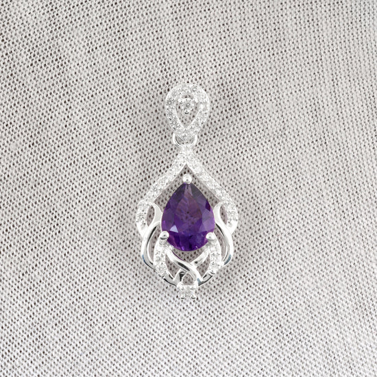 Dangling Amethyst Swirl Pendant in 925 sterling Silver Top Quality Cubic Zircon Jewelry February Birthstone Pendant At Offer Price