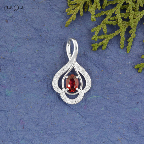Load image into Gallery viewer, 925 Sterling Silver Gemstone Pendant AAA quality Oval Cut Garnet Pendant January Birthstone Pendant At Factory Cost
