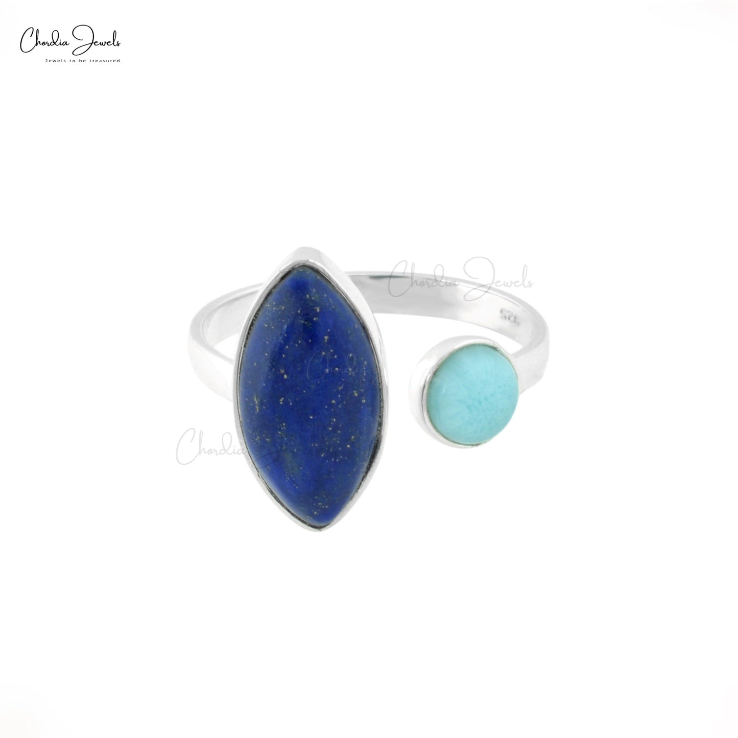 High Quality 925 Sterling Silver Lapiz-Lazuli and Turquoise Open Cuff Gemstone Ring At Discount Price