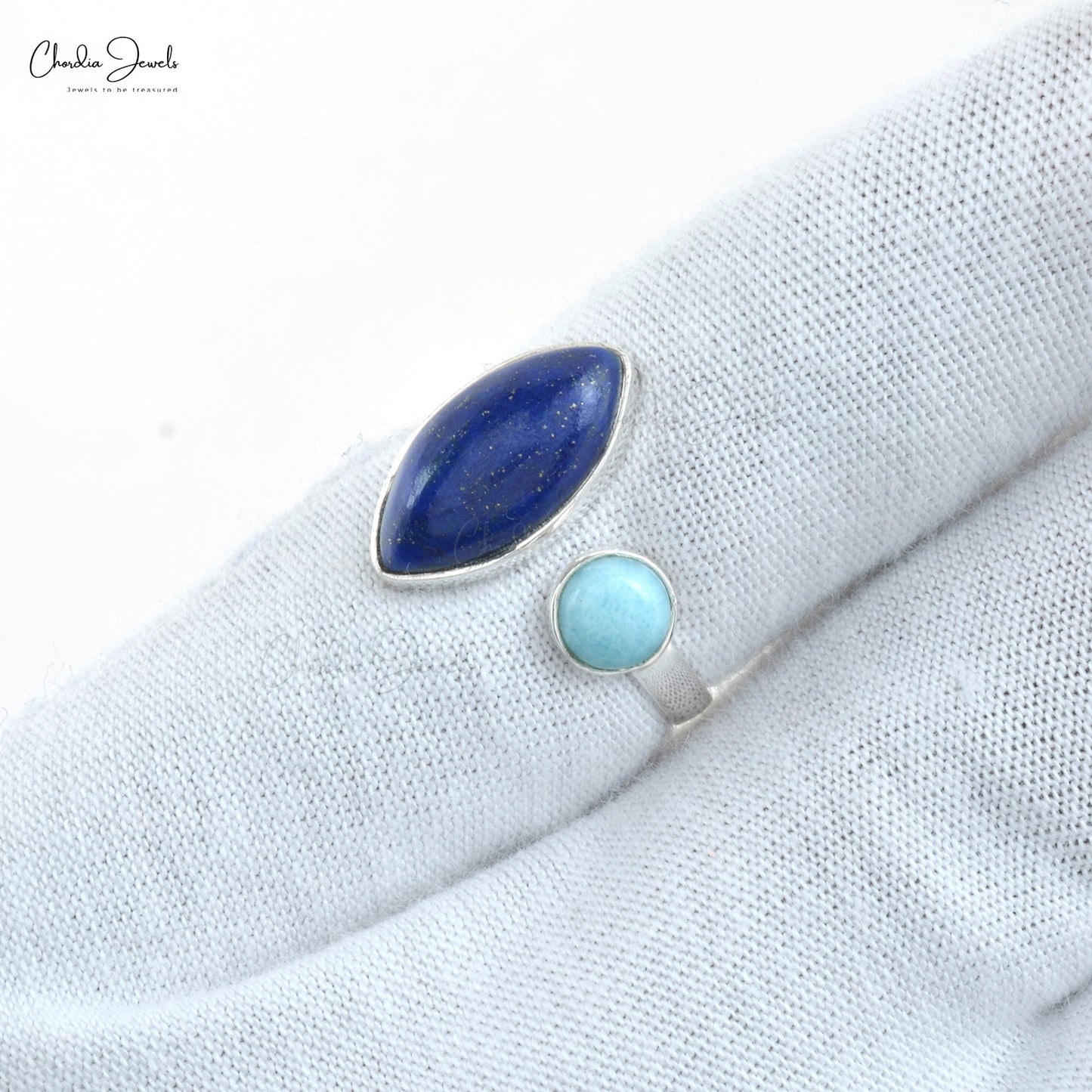 High Quality 925 Sterling Silver Lapiz-Lazuli and Turquoise Open Cuff Gemstone Ring At Discount Price