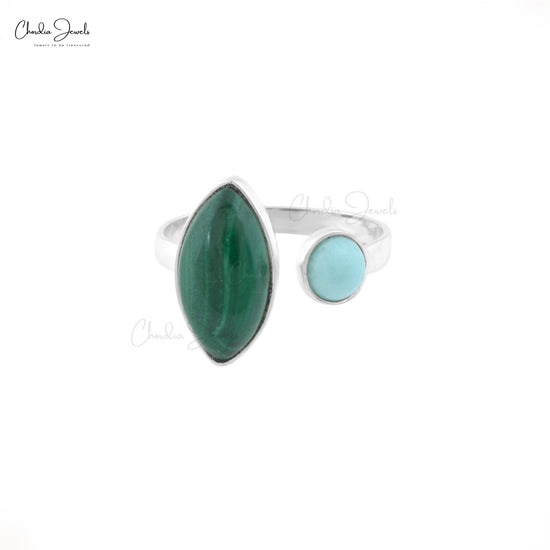 Load image into Gallery viewer, Handmade 925 Sterling Silver Malachite and Larimar Two Stone Ring For Women Bezel Set Engagement Ring At Discount Price
