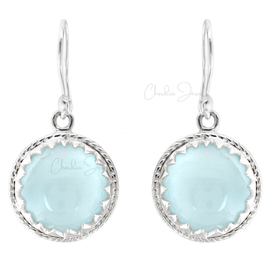 Load image into Gallery viewer, 100% Natural Blue Aquamarine Solitaire Dangling Earrings 925 Sterling Silver Bezel Set Earrings At Wholesale Price
