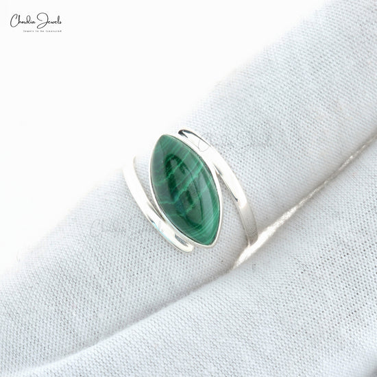 Fine Quality Jewelry 925 Sterling Silver Solitaire Ring with Malachite Marquise Bezel Set At Offer Price