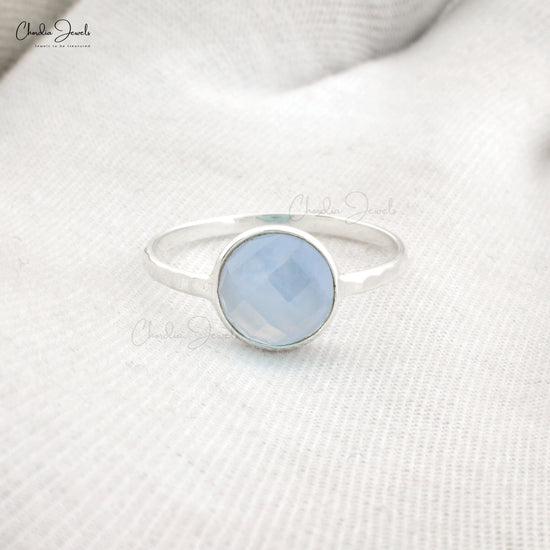 Natural Chalcedony Gemstone Hammer Texture Handmade Engagement Ring in 925 Sterling Silver At Wholesale Price