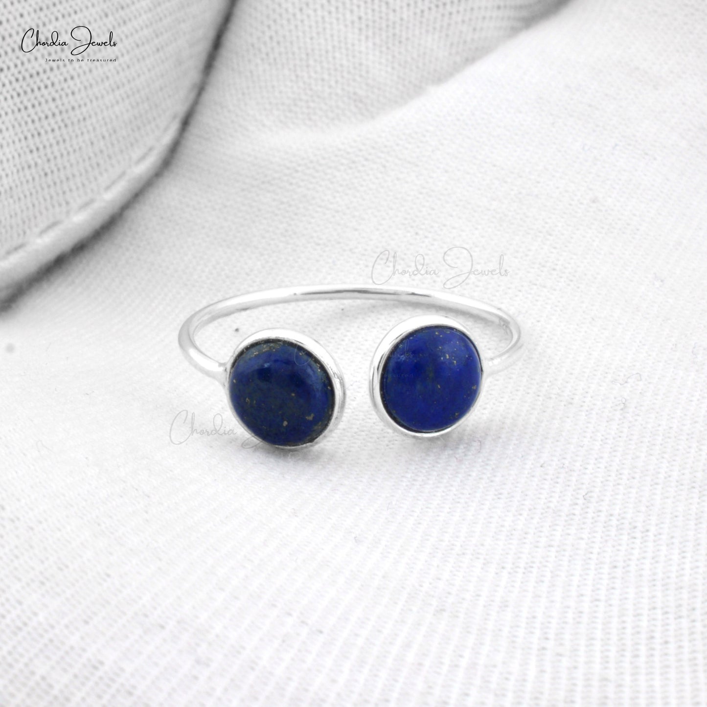 Genuine Top-Quality Lapis Lazuli Two Stone Open Shank Ring 925 Sterling Silver Wedding Ring At Wholesale