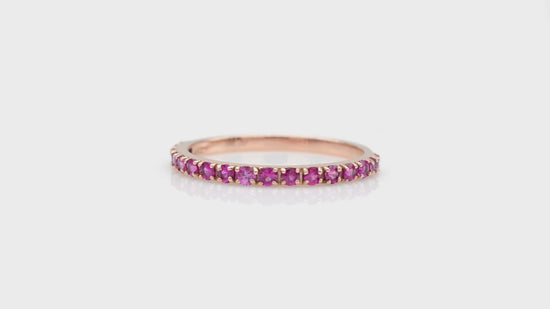 Load and play video in Gallery viewer, Half Eternity Round Cut Band With 0.51 Ct Pink Sapphire 14k Rose Gold Promise Ring
