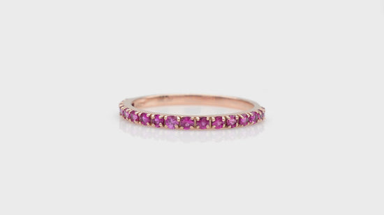 Load and play video in Gallery viewer, 14K Solid Rose Gold September Birthstone Gemstone Half Eternity Band For Women, 0.51Cts Natural Pink Sapphire Band For Anniversary Gift
