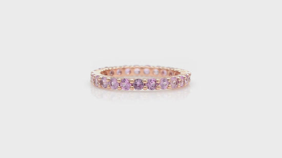 Load and play video in Gallery viewer, Gemstone Eternity Band With 2.5mm Pink Sapphire Stackable Wedding Ring In 14k Rose Gold
