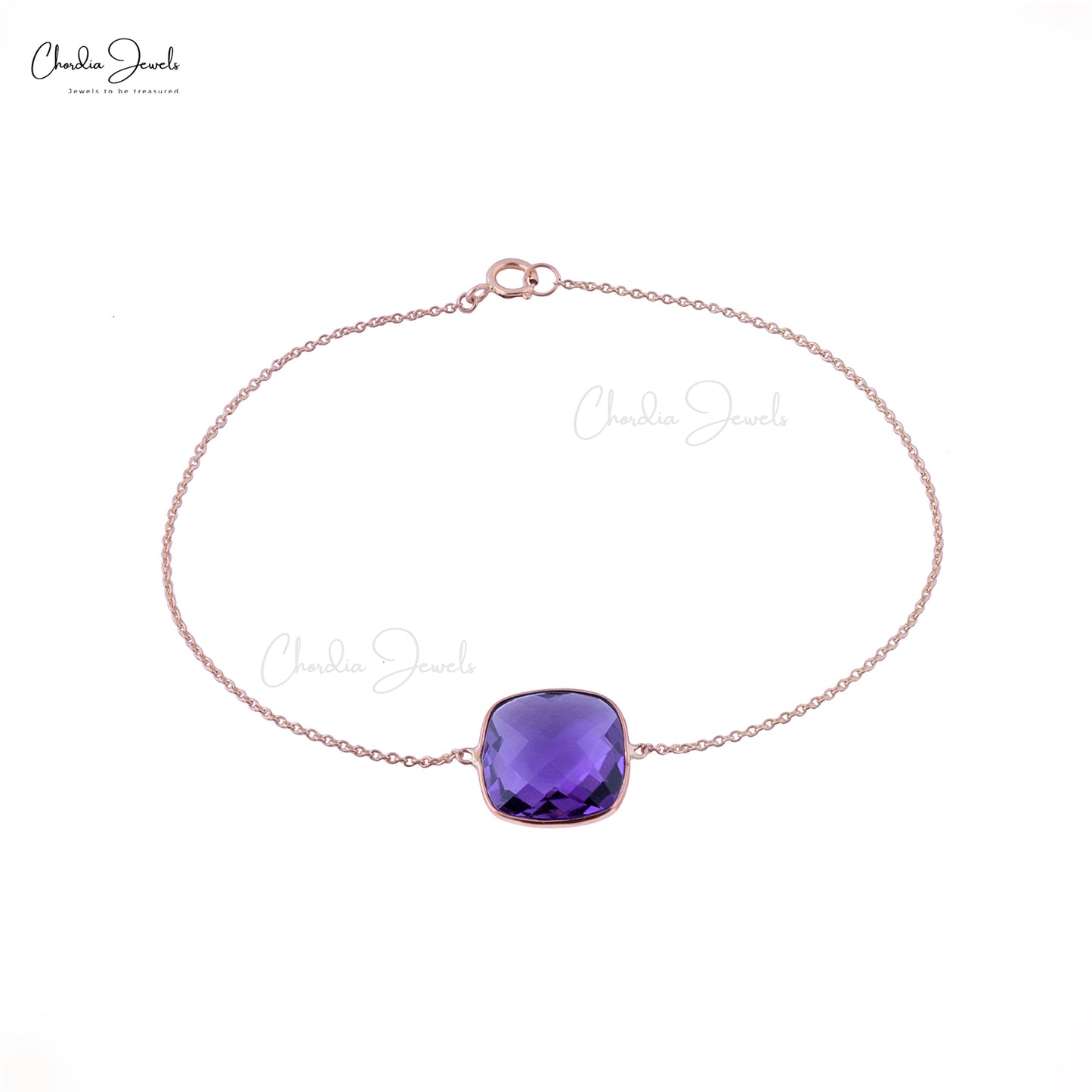 12MM Cushion Checker Cut Solitaire Amethyst Chain Bracelet