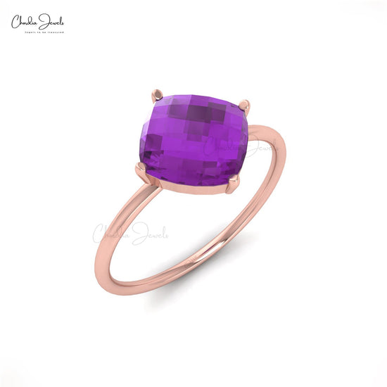 Elegant 14k Solid Gold Solitaire Ring Genuine 2.40ct Amethyst Gemstone Delicate Ring