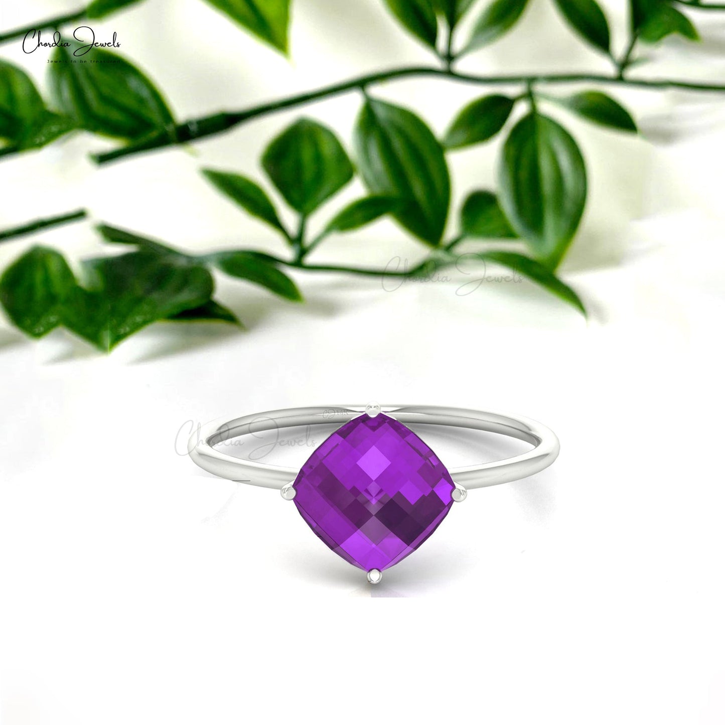 8mm Natural Amethyst Solitaire Engagement Ring