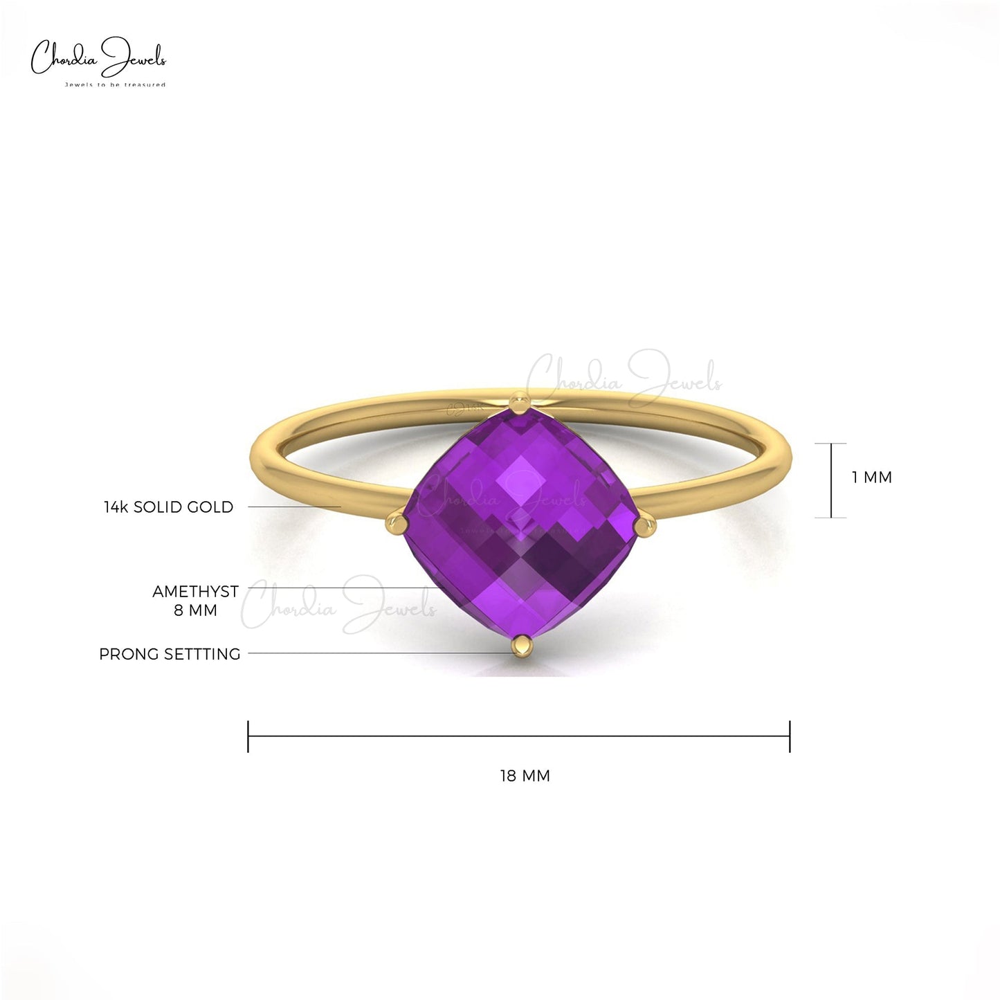 8mm Natural Amethyst Solitaire Engagement Ring