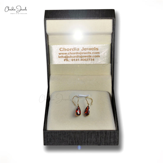 Natural Garnet Dangle Earrings in 14k Solid Yellow Gold