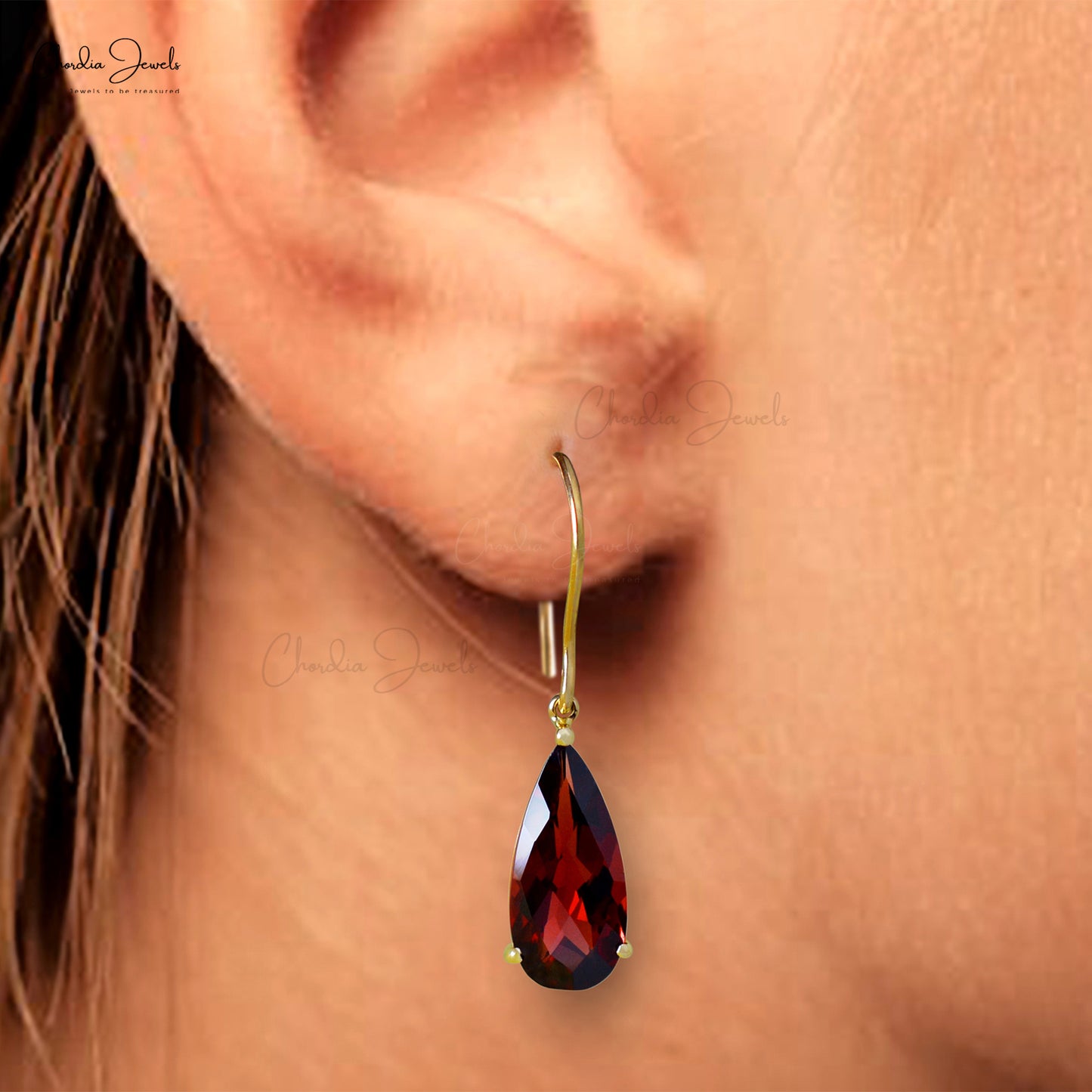 Natural Garnet Dangle Earrings in 14k Solid Yellow Gold