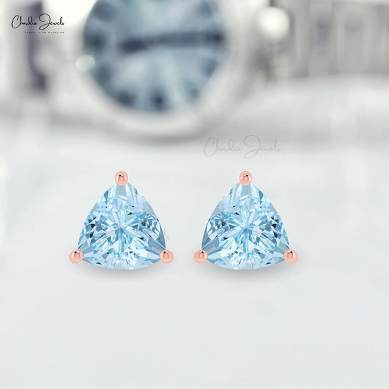 Prong Set 4mm Natural Solitaire Aquamarine Stud Earrings