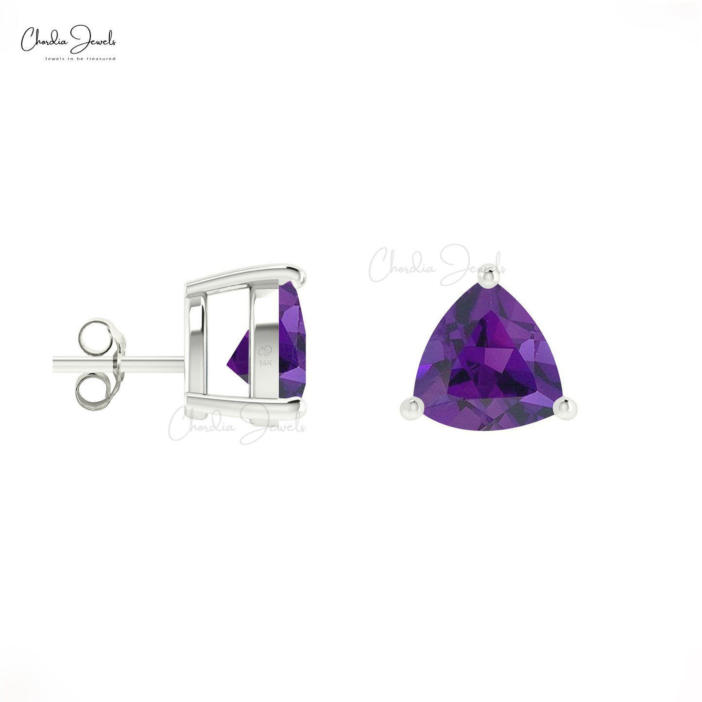 Load image into Gallery viewer, Real Trillion-Cut Amethyst Stud Earring in Gold
