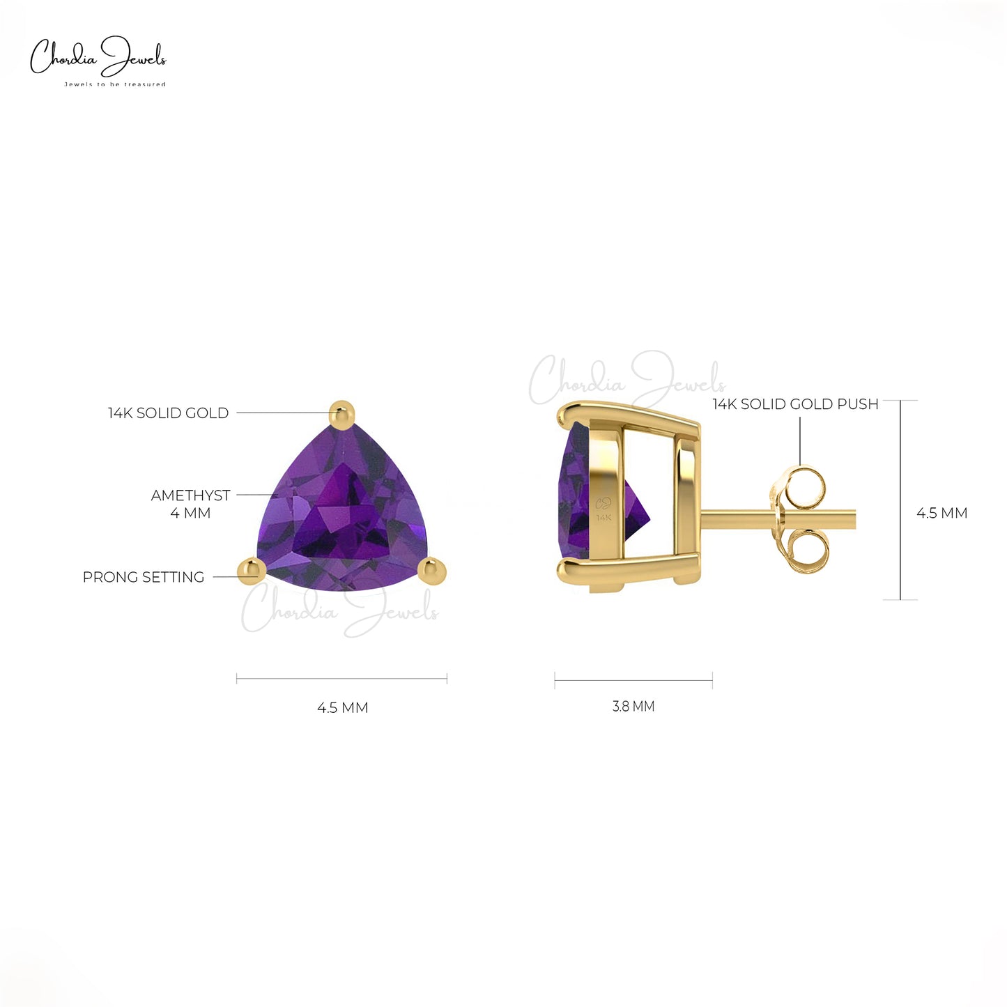 Real Trillion-Cut Amethyst Stud Earring in Gold