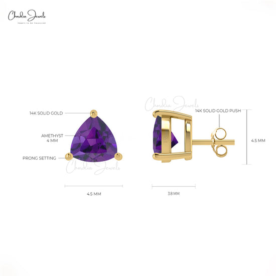 Real Trillion-Cut Amethyst Stud Earring in Gold