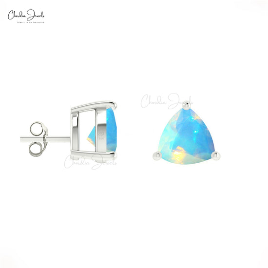 Load image into Gallery viewer, 4mm Natural Trillion Cut Solitaire Opal Stud Earrings
