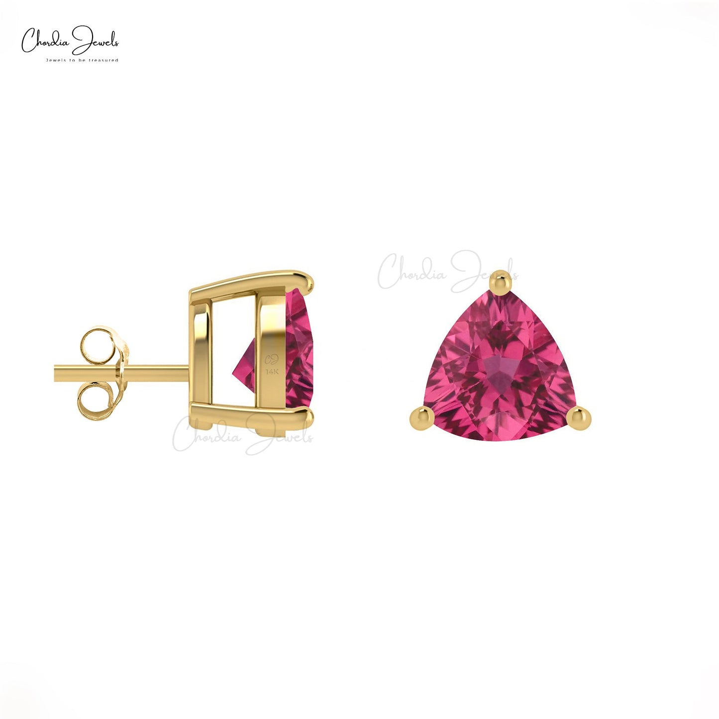 Load image into Gallery viewer, Trillion Cut 4MM Natural Pink Tourmaline Solitaire Stud Earrings
