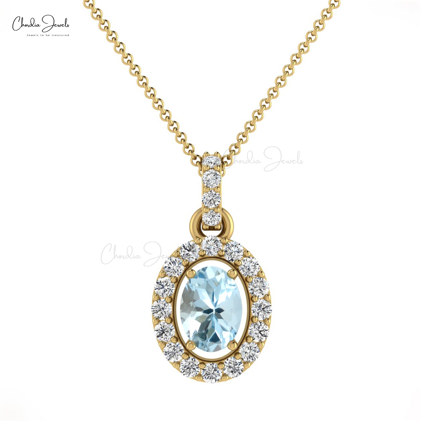 Halo Unique Pendant In 14k Solid Gold Aquamarine 0.75 Ct Gemstone Diamond Necklace