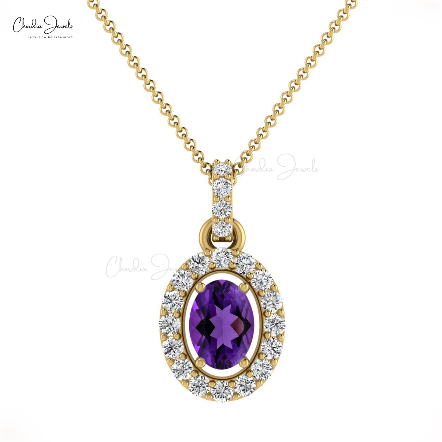 Natural Amethyst Pendant 14k Solid Gold Handmade Pendant 7x5mm Oval