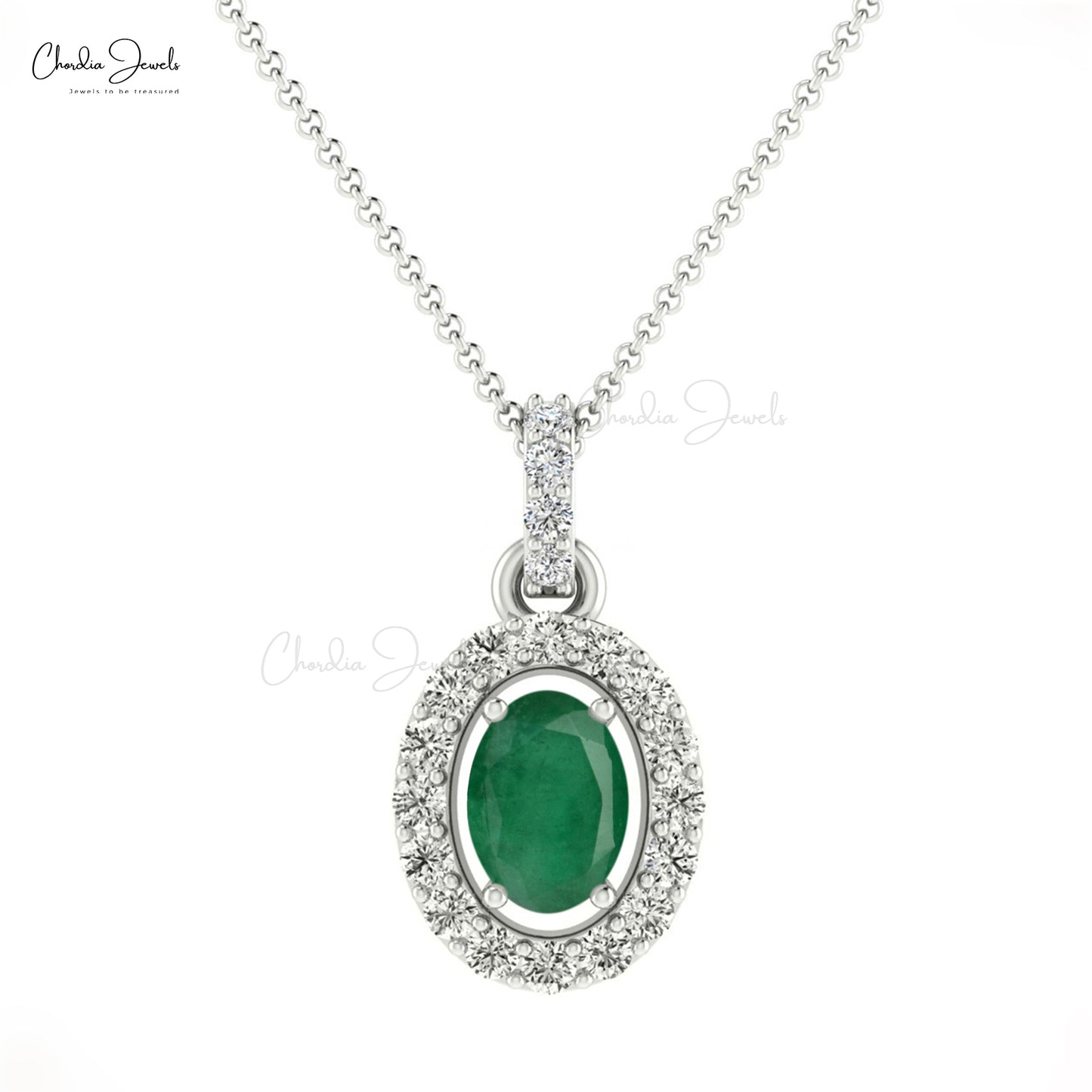7x5 mm Emerald Diamond Halo Oval Pendant
