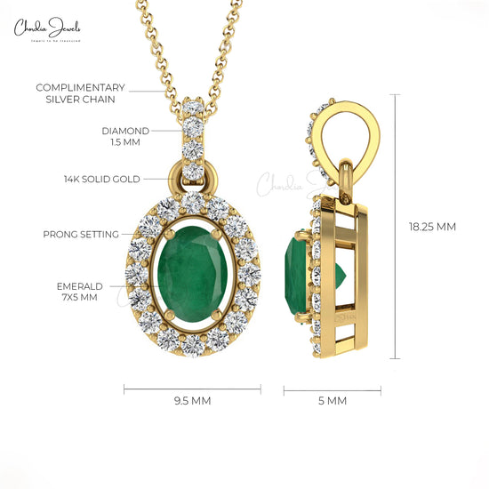 Load image into Gallery viewer, Natural 0.72ct Emerald Diamond Halo Pendant 14k Solid Gold May Birthstone Pendant For Love
