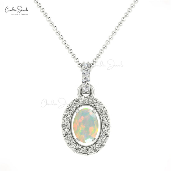 Smashing Opal 7x5 mm Diamond Halo Oval Pendant