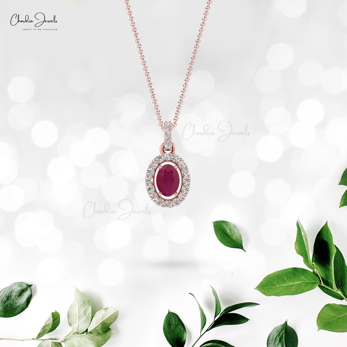 Ruby Halo Diamond Oval Pendant 7x5 mm