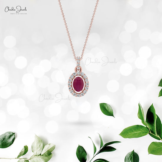 Ruby Halo Diamond Oval Pendant 7x5 mm