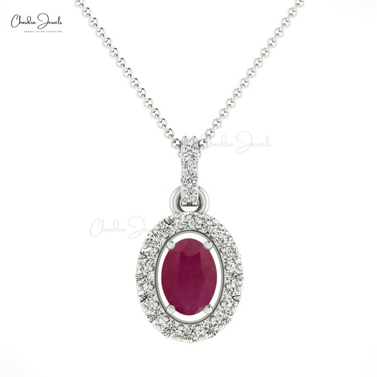 Ruby Halo Diamond Oval Pendant 7x5 mm