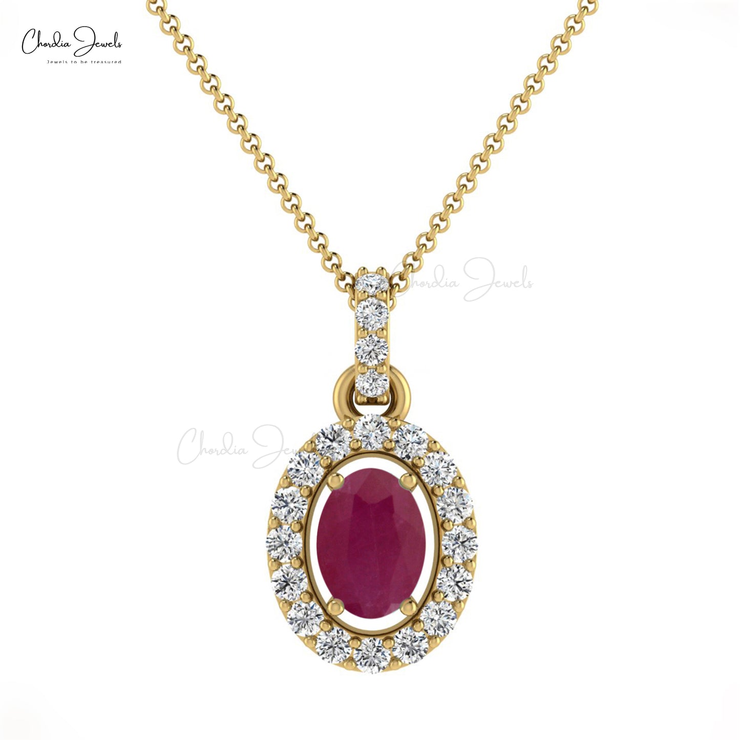 Ruby Halo Diamond Oval Pendant 7x5 mm