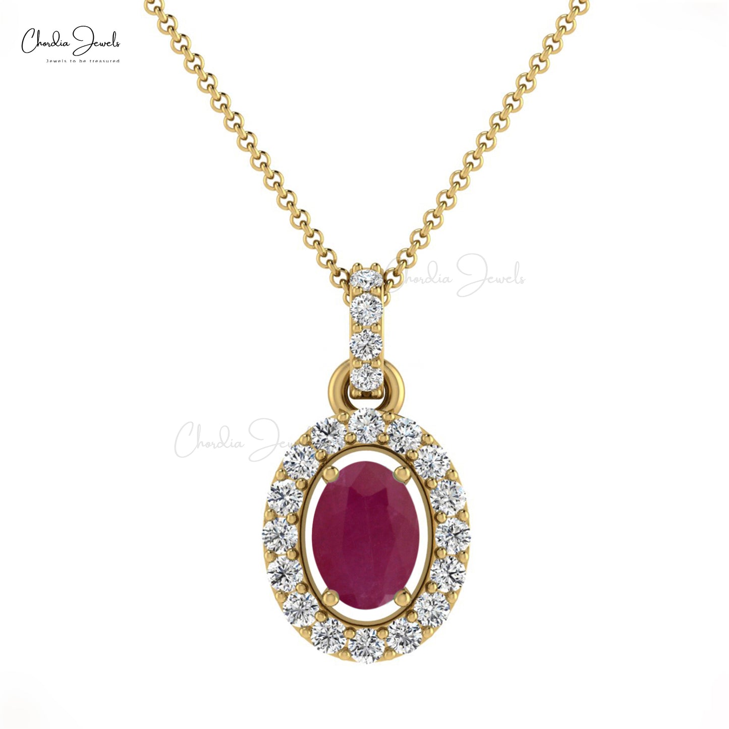 Load image into Gallery viewer, Ruby Halo Diamond Oval Pendant 7x5 mm

