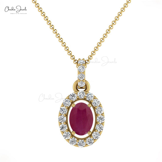 Ruby Halo Diamond Oval Pendant 7x5 mm