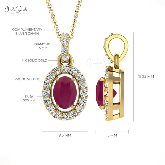 Ruby Halo Diamond Oval Pendant 7x5 mm
