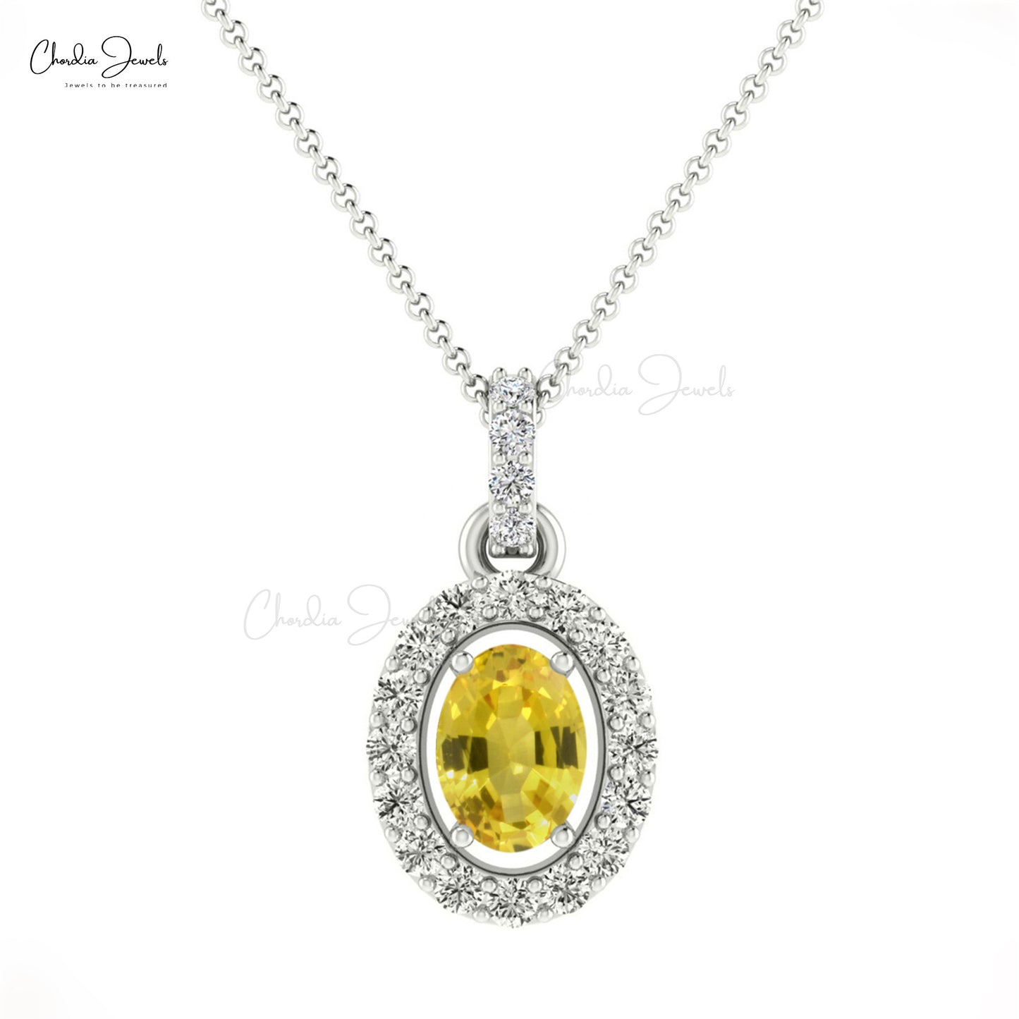 Load image into Gallery viewer, Yellow Sapphire 7x5 mm Oval Halo Diamond 14k Solid Gold Pendant
