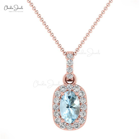 Oval Cut 7x5mm Aquamarine Pendant in 14k Solid Gold