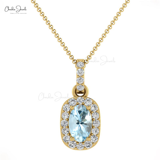 Oval Cut 7x5mm Aquamarine Pendant in 14k Solid Gold